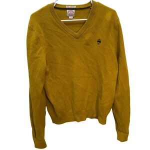 Brooks Brothers Lambswool V-Neck Sweater XL  Gold Shoulder Stripe Academia Prepp